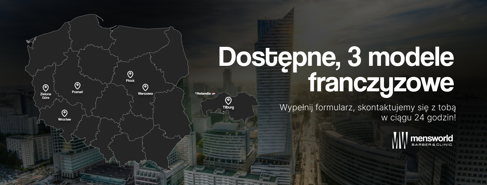 mapa miast z placowkami i 3 dostepne modele franczyzowe