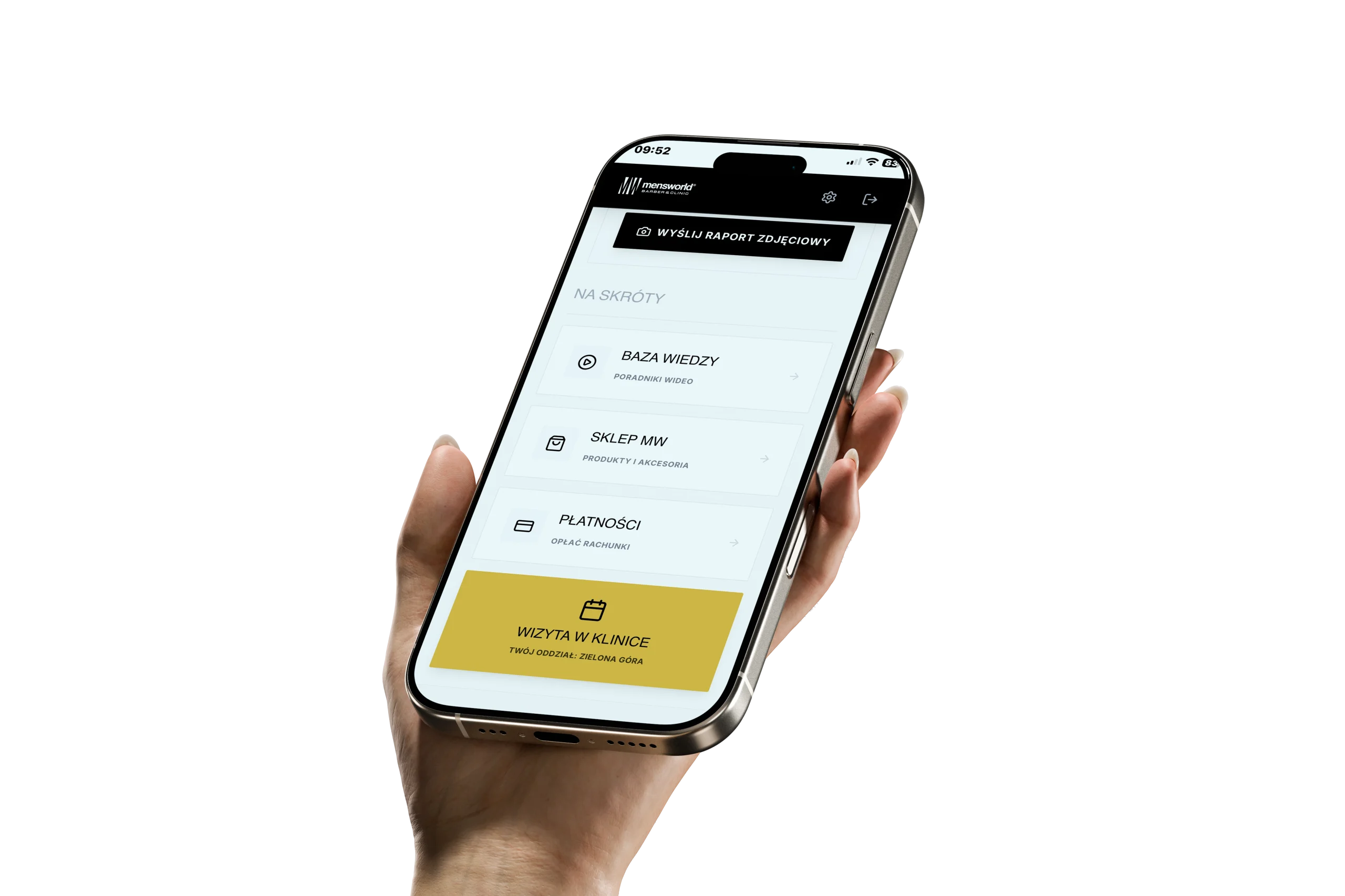 Aplikacja Men's World - Podgląd na telefonie